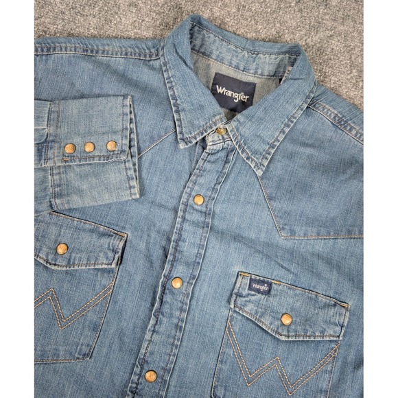 Wrangler Other - Wrangler Pearl Snap Denim Shirt Mens Large Western Cowboy Long Sleeve